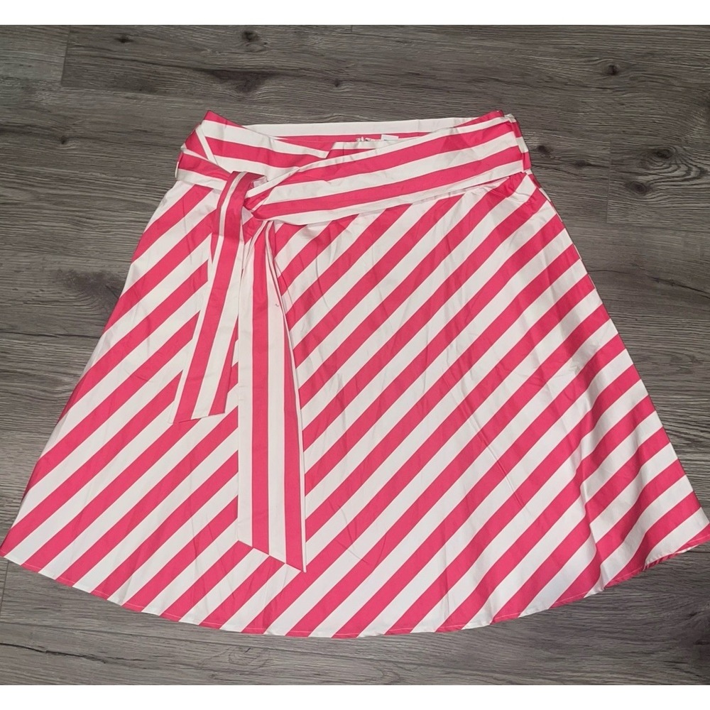 NY&C Pink White Striped Midi Skirtโ Tie Waist A-Line Women XXL NWT